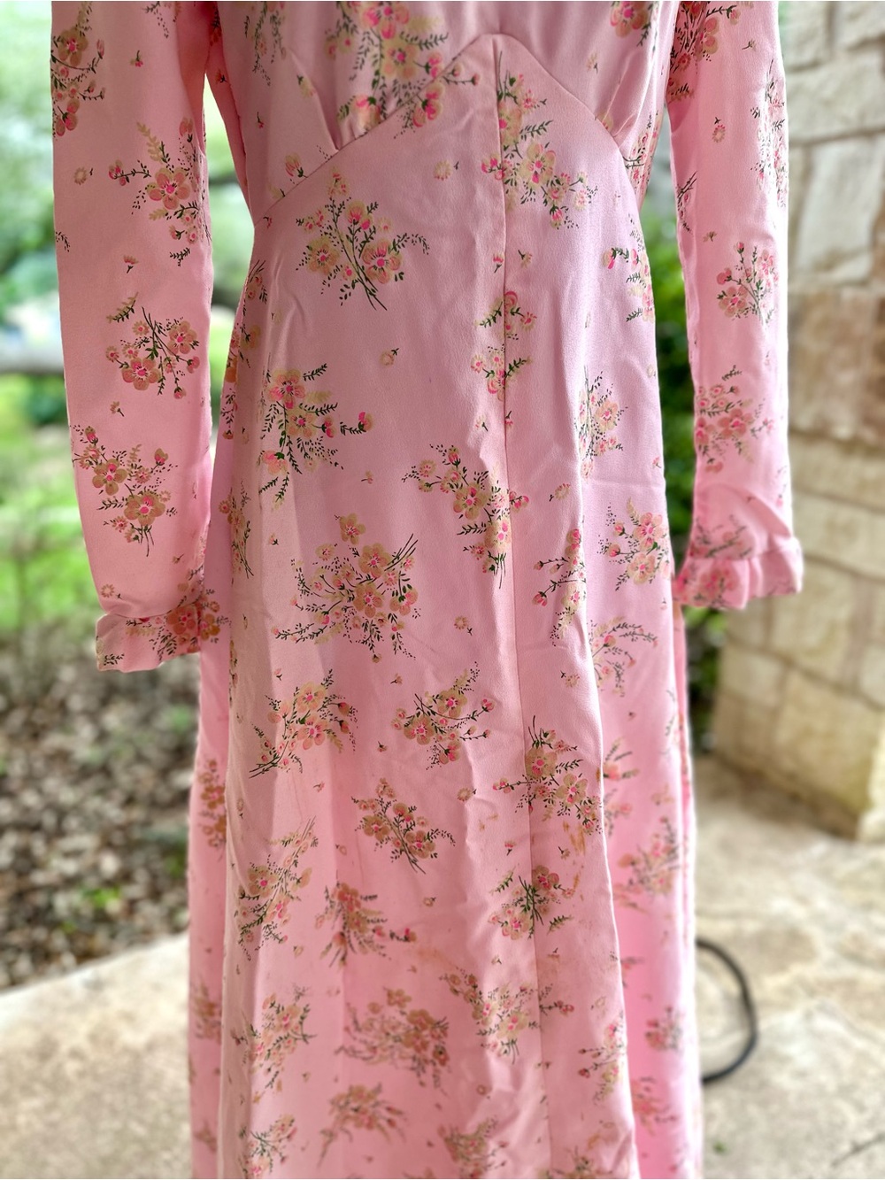 STUNNING Handmade Cottagecore Vintage Pink Floral Long Sleeve Maxi Dress - Picture 8 of 16